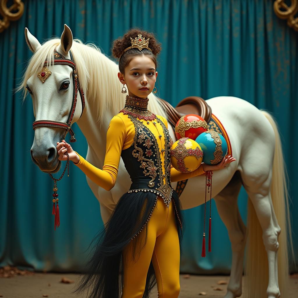 Circus Girl on Horse in Art Deco Style