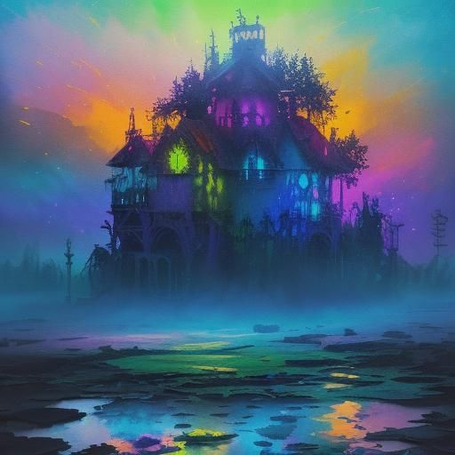 Eerie Abandoned Carnival at Twilight: Neon 3D Render