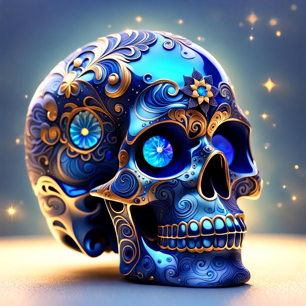 Blue Galaxy in Glass Skull: Day of the Dead