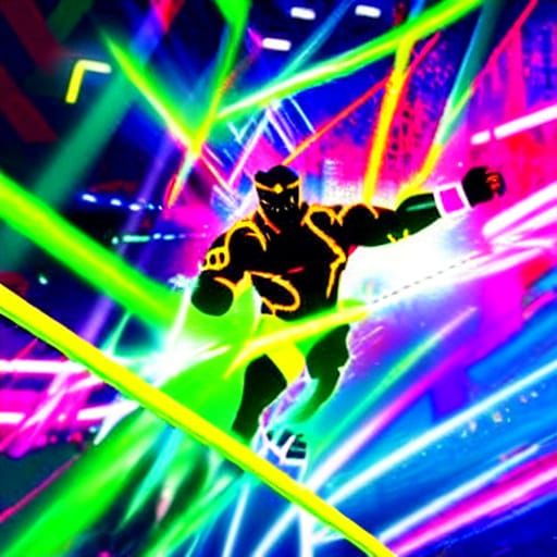 Vibrant Wrestler in a Neon Ring: Digital Art