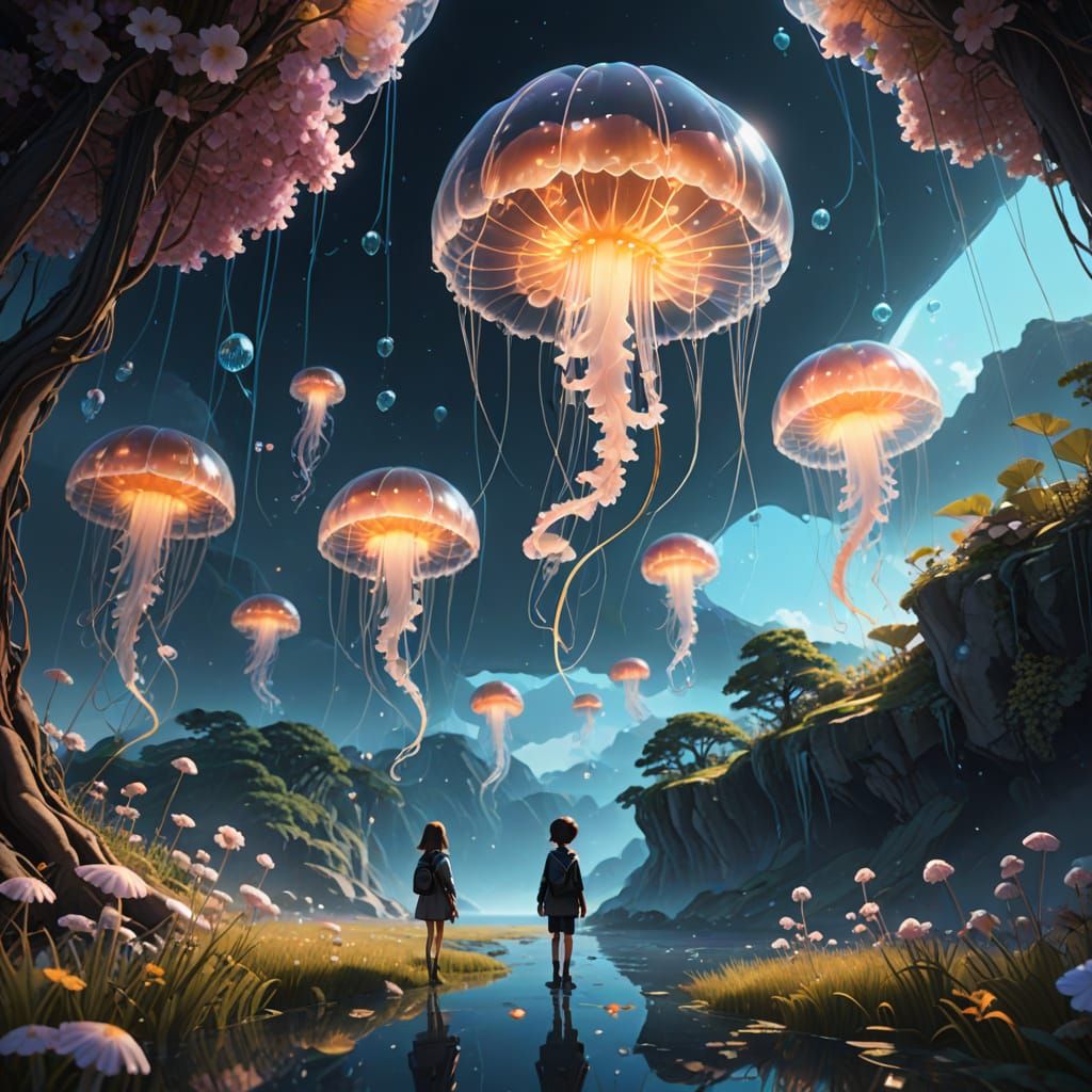 Glowing Jellyfish Dreamscape in Magical Realism Style