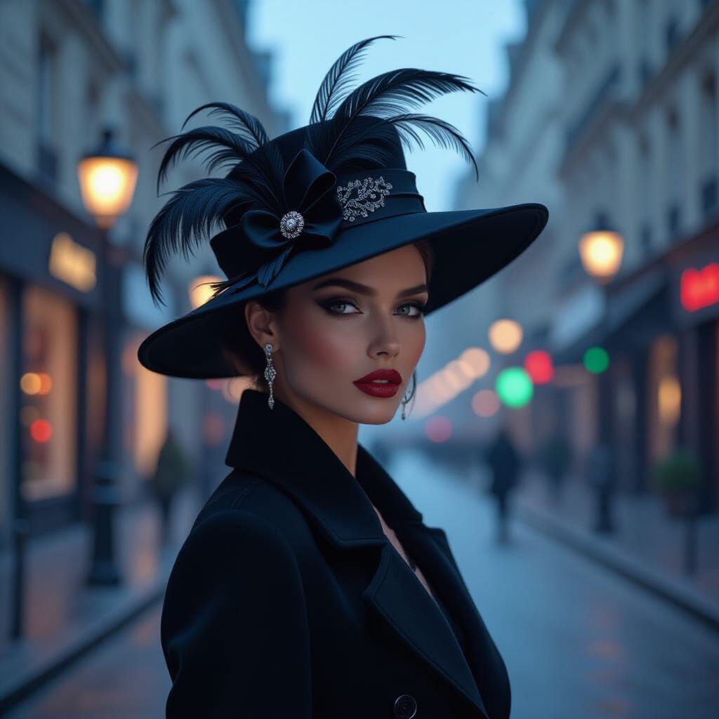High-Fashion Model Parisian Dusk Avant-Garde Hat