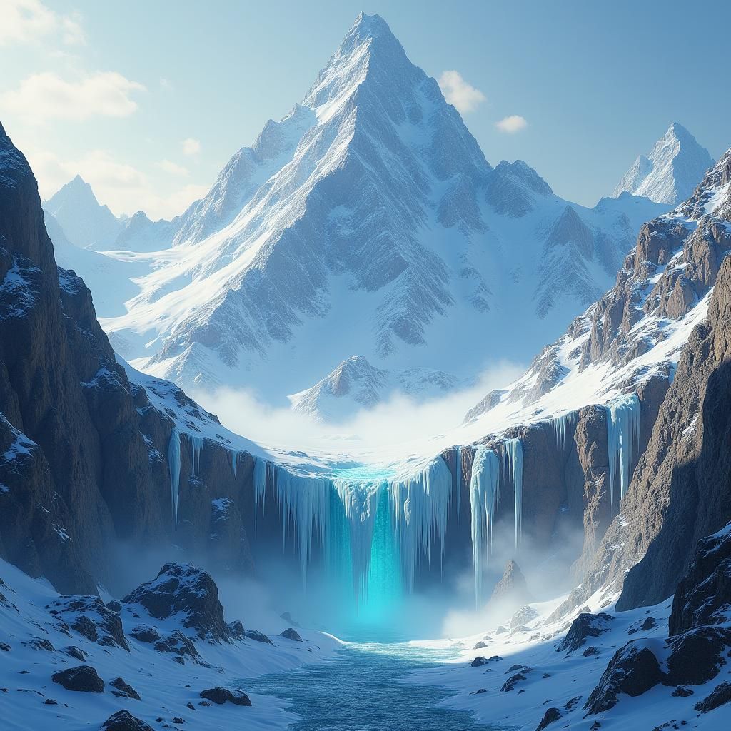 Majestic Snowy Mountains in High-Fantasy Style