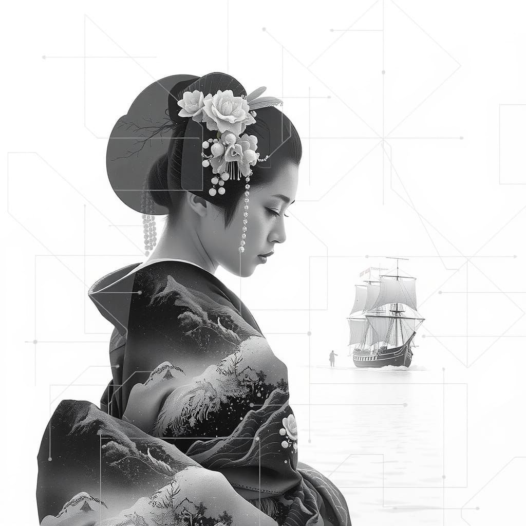 Surreal Geisha in Winter Wonderland