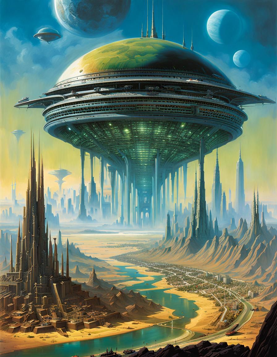 Surreal Alien Cityscape Inspired by Visionary Sci-Fi Art