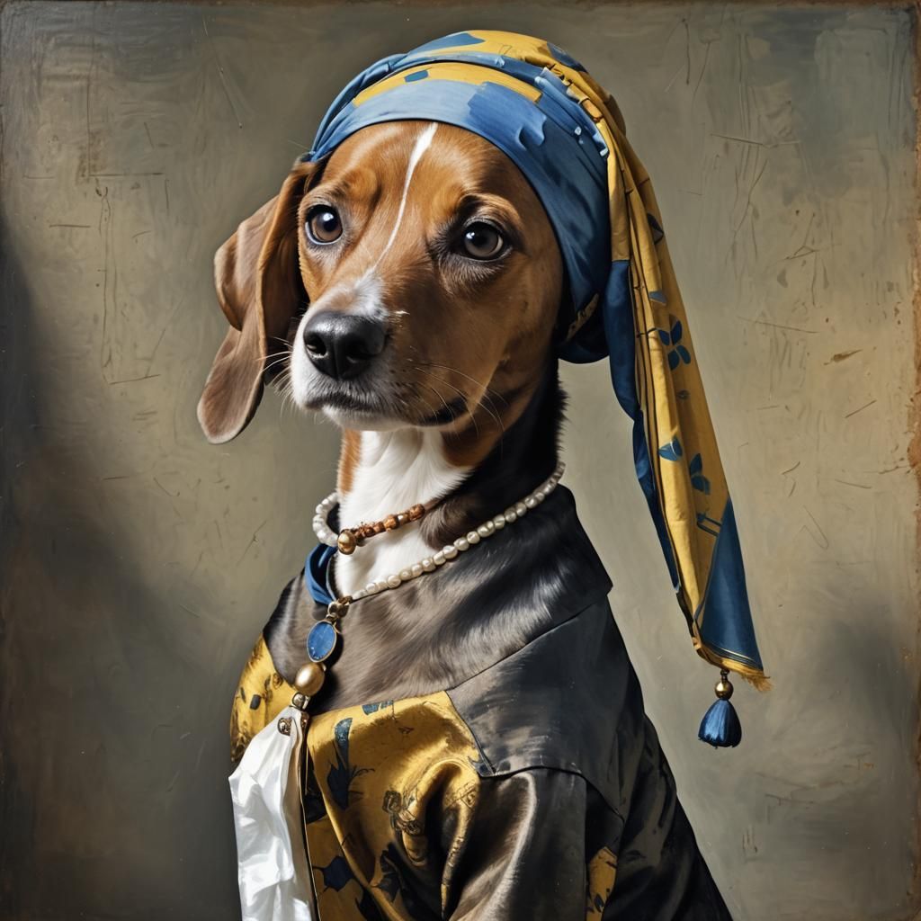 Dog with Pearl Earring in Vermeer Style