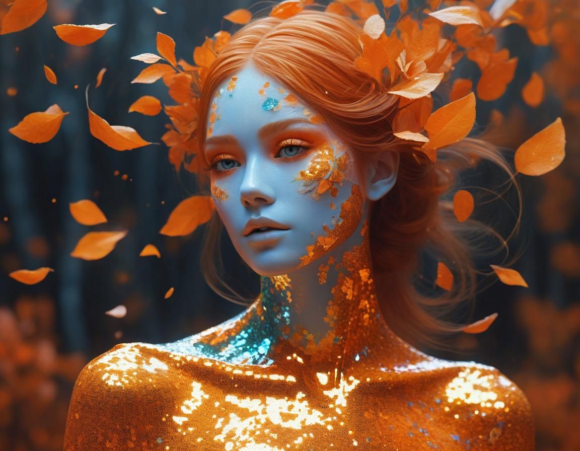 Ethereal Autumn Bodyart in Impasto Impressionism