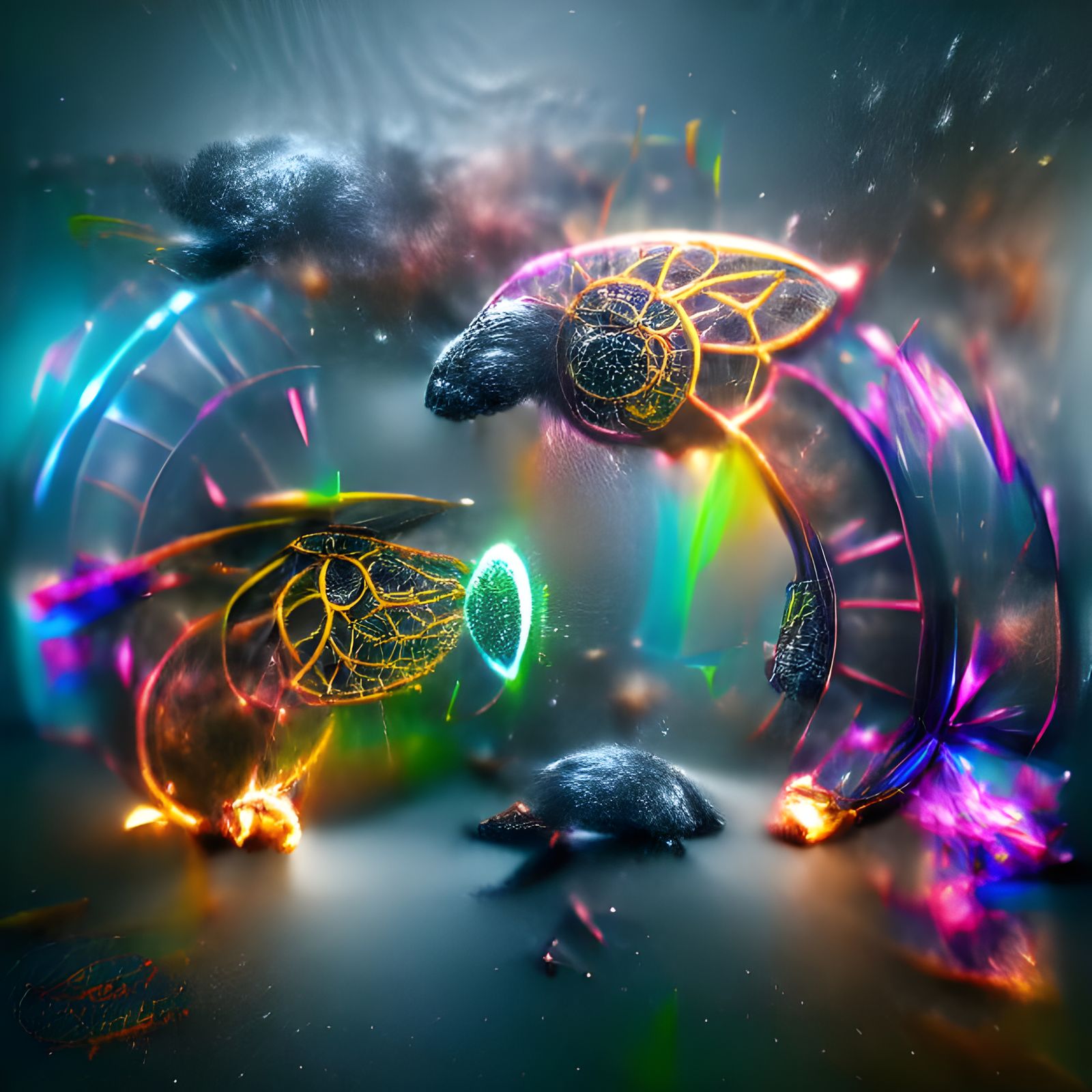 Flying Turtles in Stargate Wormhole: Digital Illustration