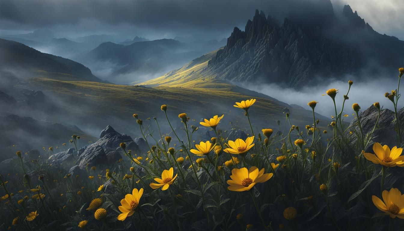 Alpine Meadow Wildflowers in Cinematic Lighting