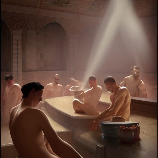 Men in Turkish Bath in Art Nouveau Style