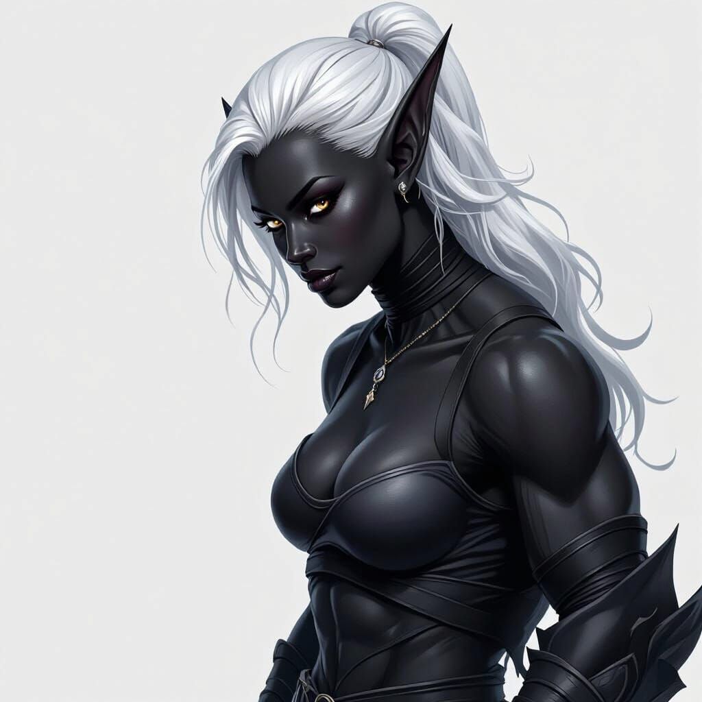 Muscular Drow Elf with White Hair