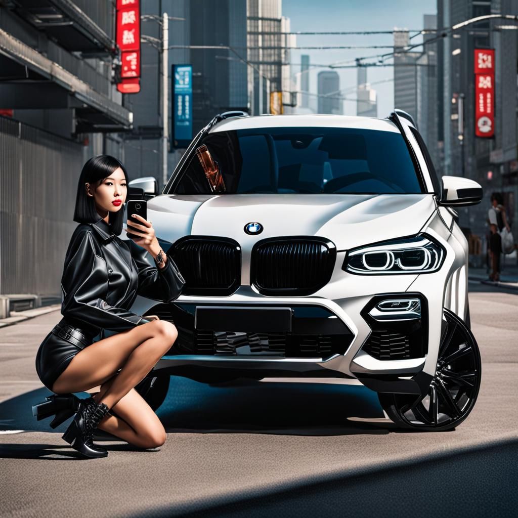 Japanese Woman Taking Selfie: Photorealistic Oil Painting