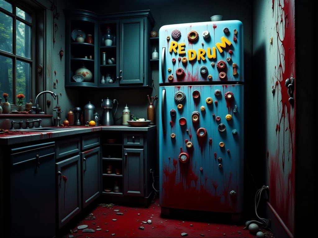 Dark Analog Horror Scene in a Creepy Kitchen