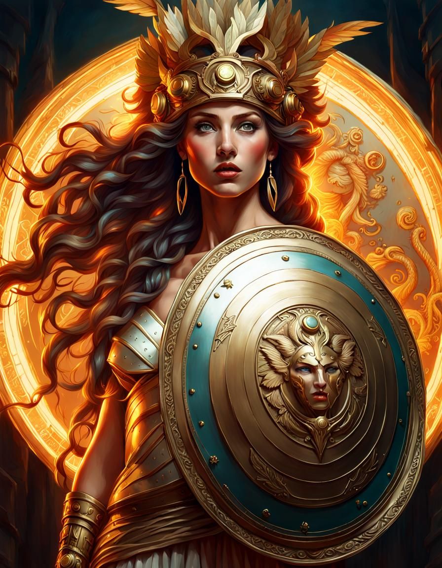 Athena Portrait with Medusa Shield in 3D