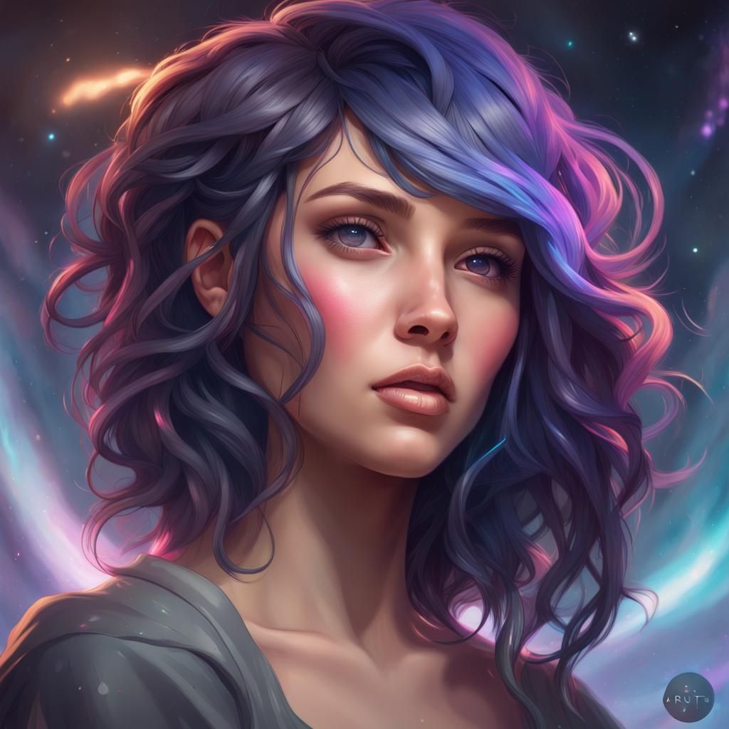 Galaxy Hair Portrait in Hyperdetailed Style