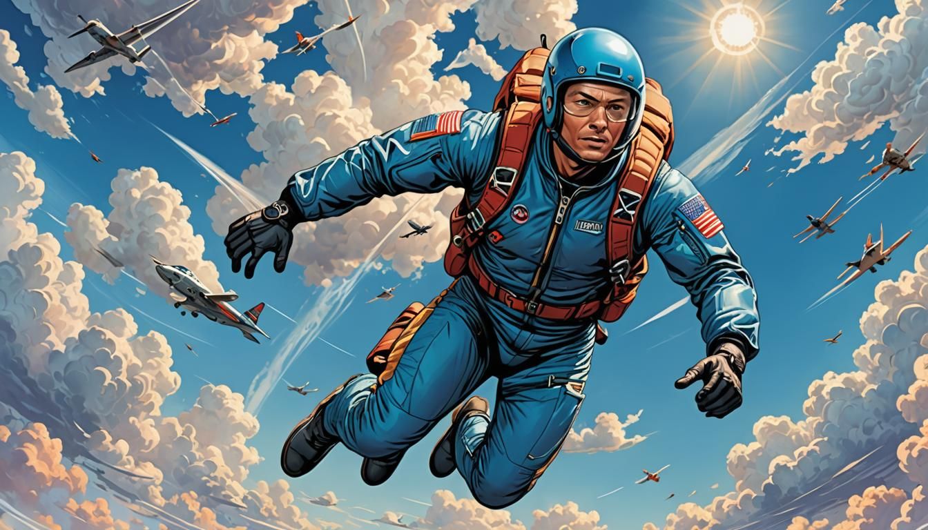 Skydiver in Freefall: Vibrant Comic Book Art