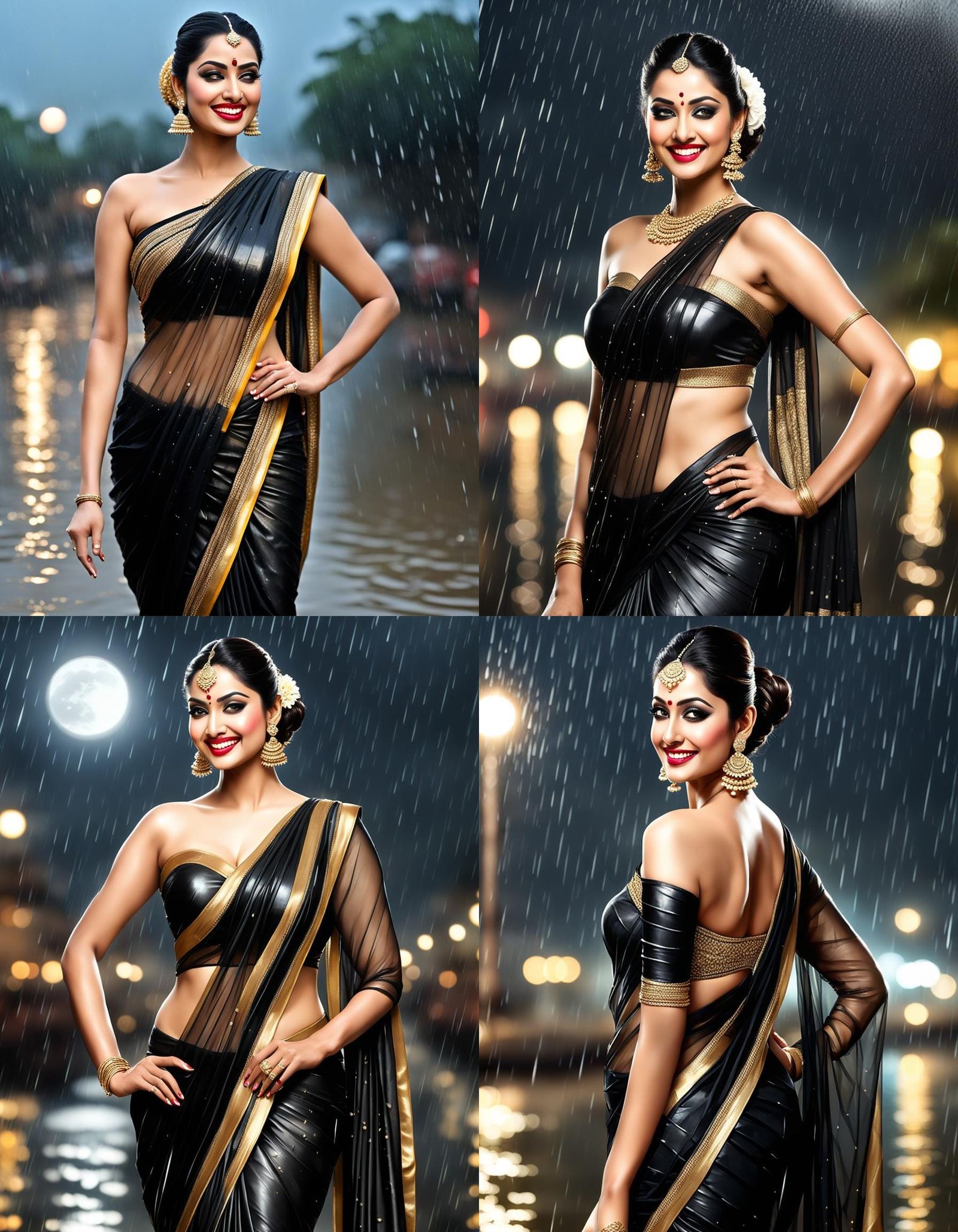 Bollywood Actress Dancing in the Moonlight Rain