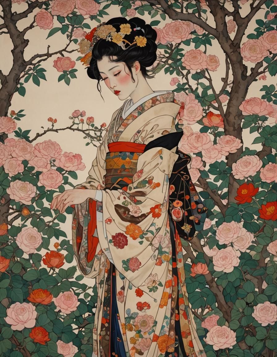 Geisha in Flower Garden: Dreamy 8k Masterpiece