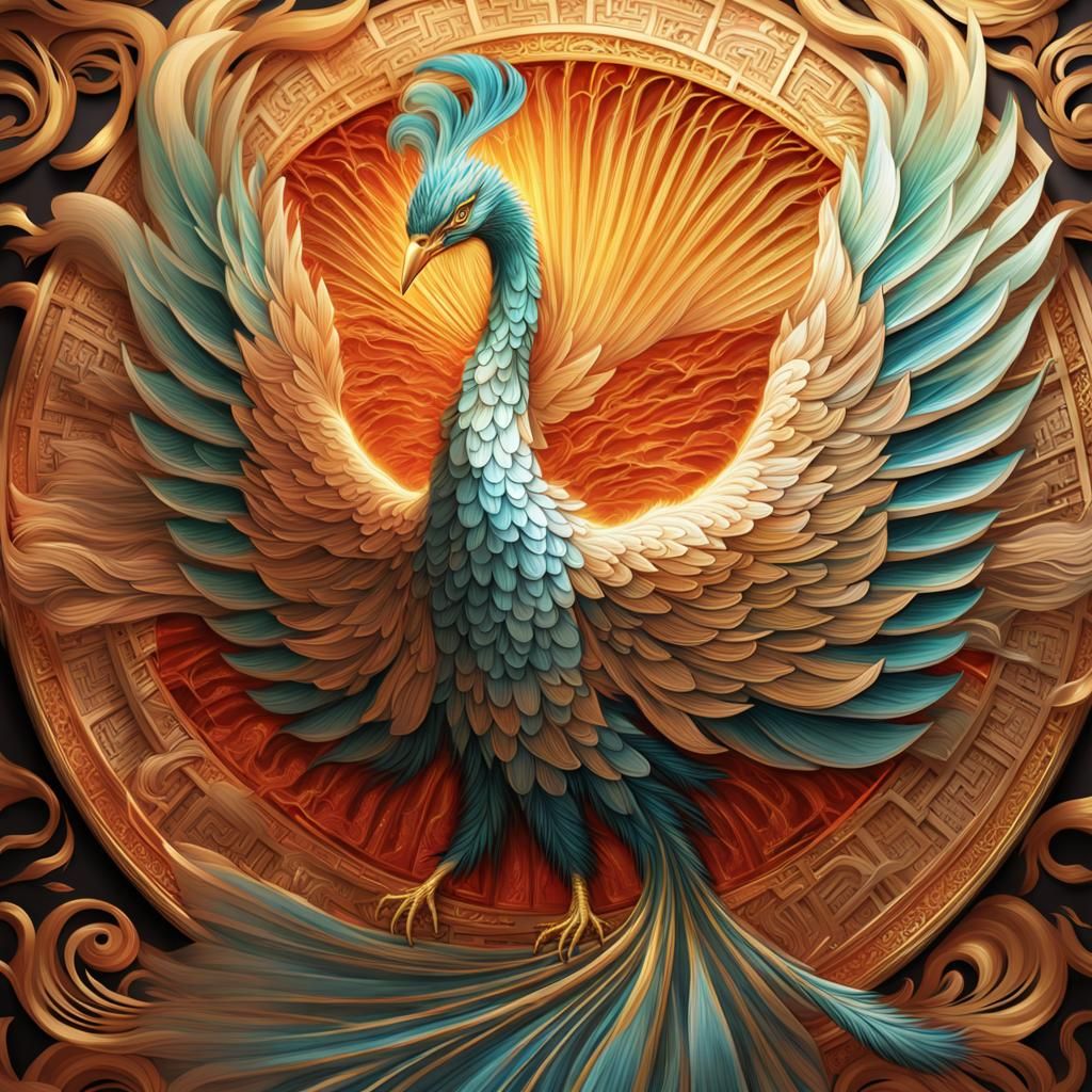 Phoenix Emerges from Fan in 3D Anime Art