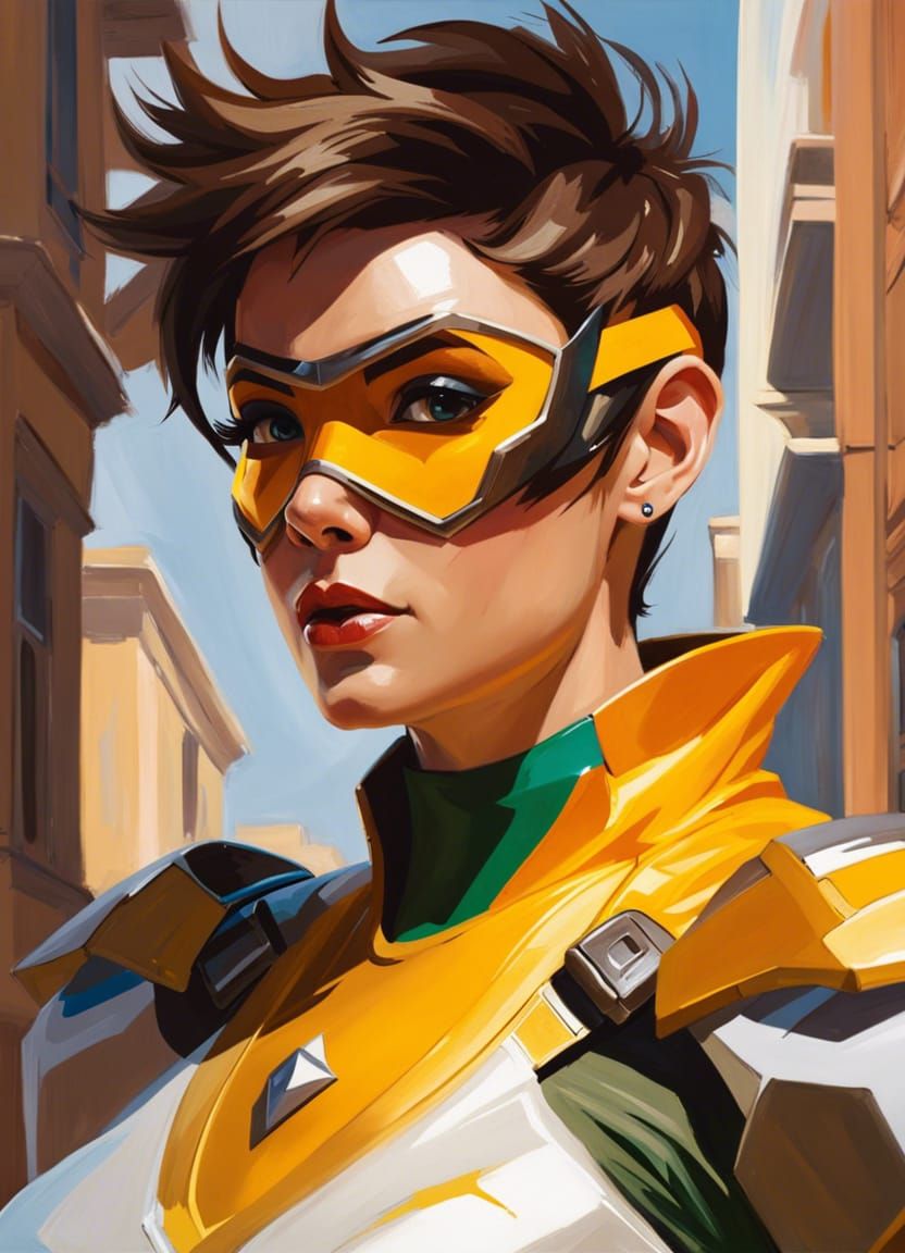 Tracer Overwatch as Power Ranger Portrait Painting