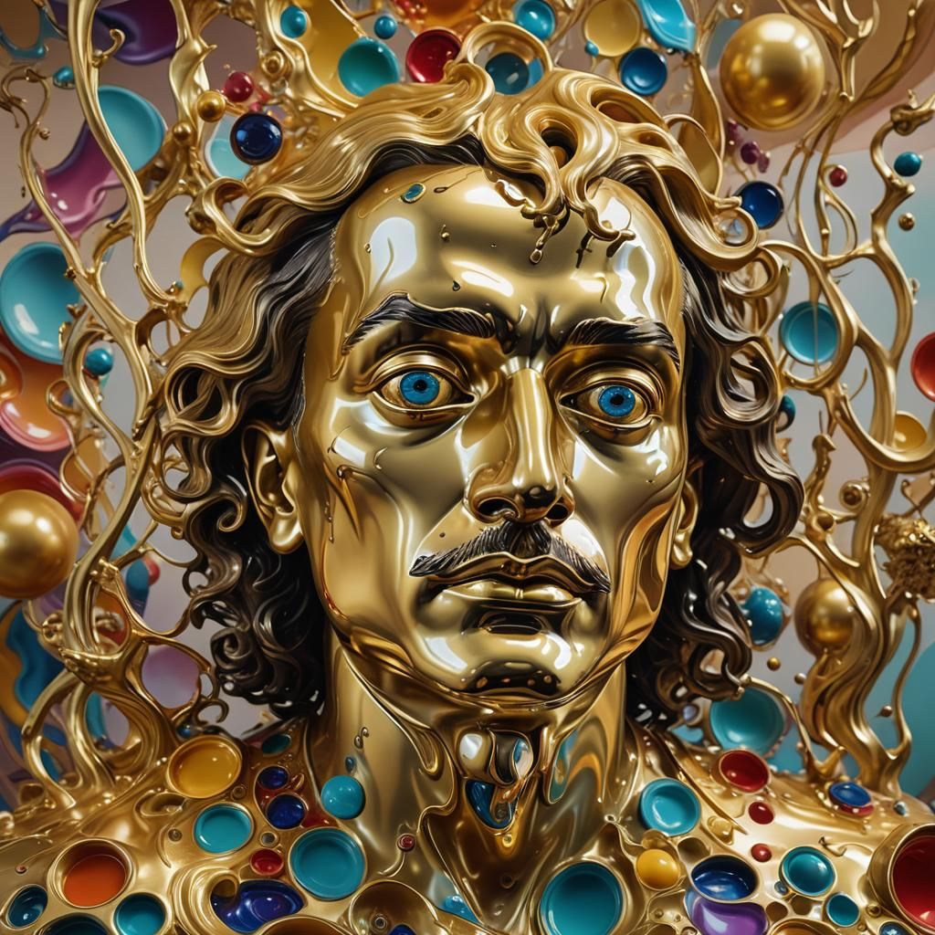 Golden Surrealist Sculpture with Abstract Patterns