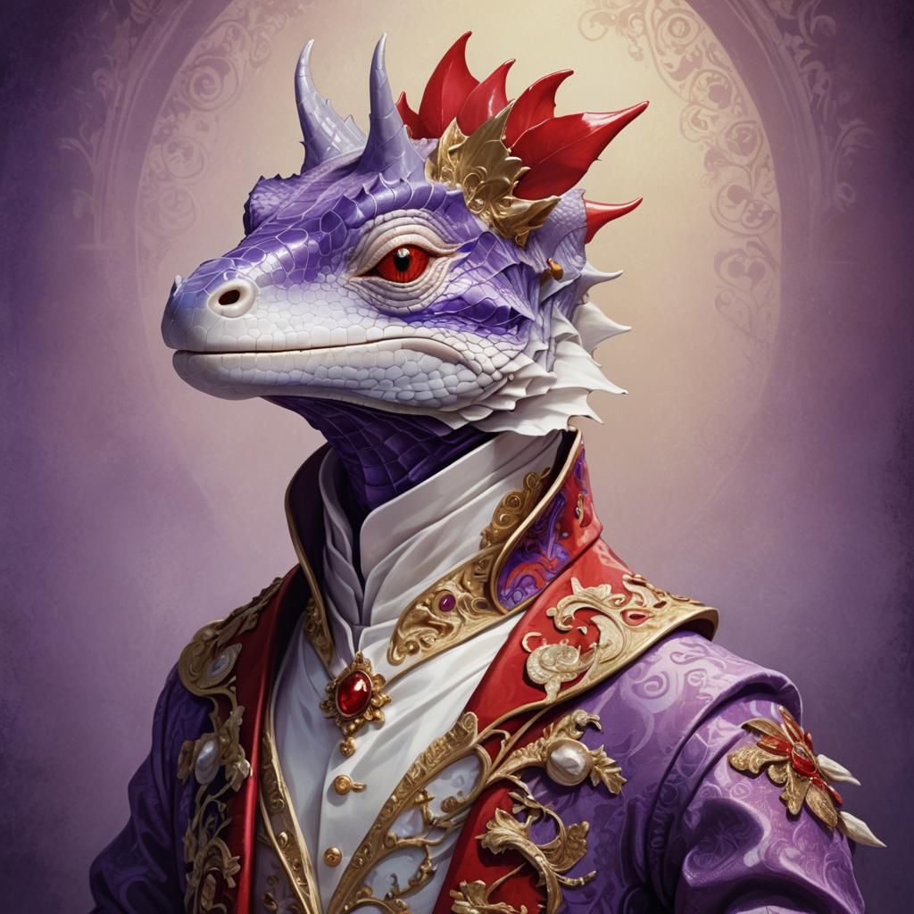 Humorous Purple Lizard in Royal Robes Portrait