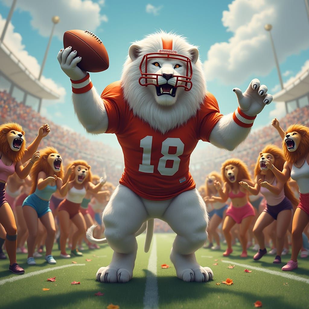 White Lion Football Player Celebrates Touchdown