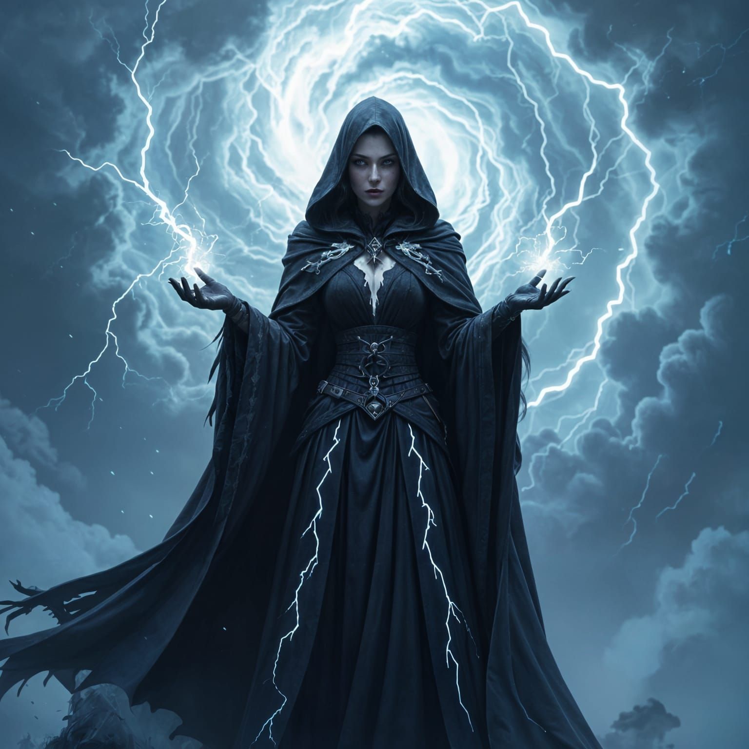 Storm Sorceress Conjuring a Tempest as Matte Painting