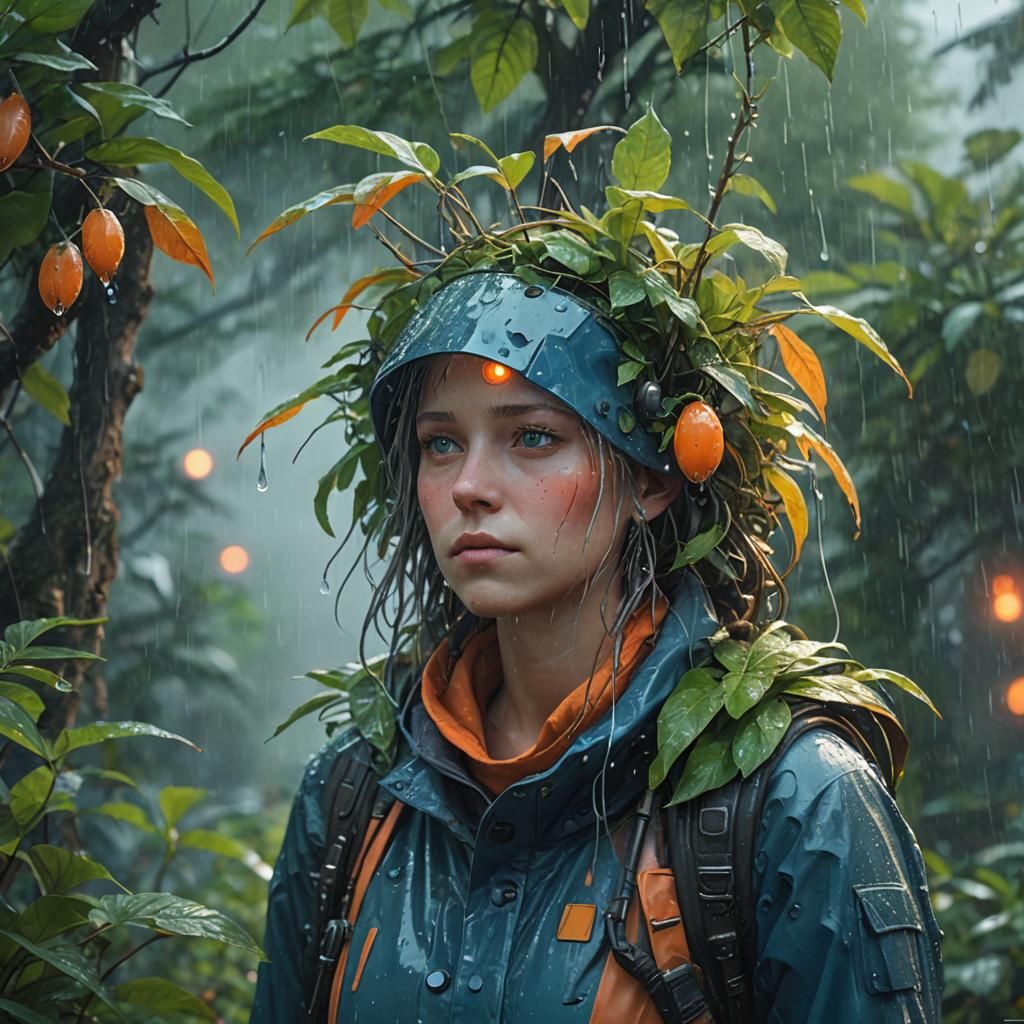 Ethereal Being in Lush Forest: Detailed Matte Painting