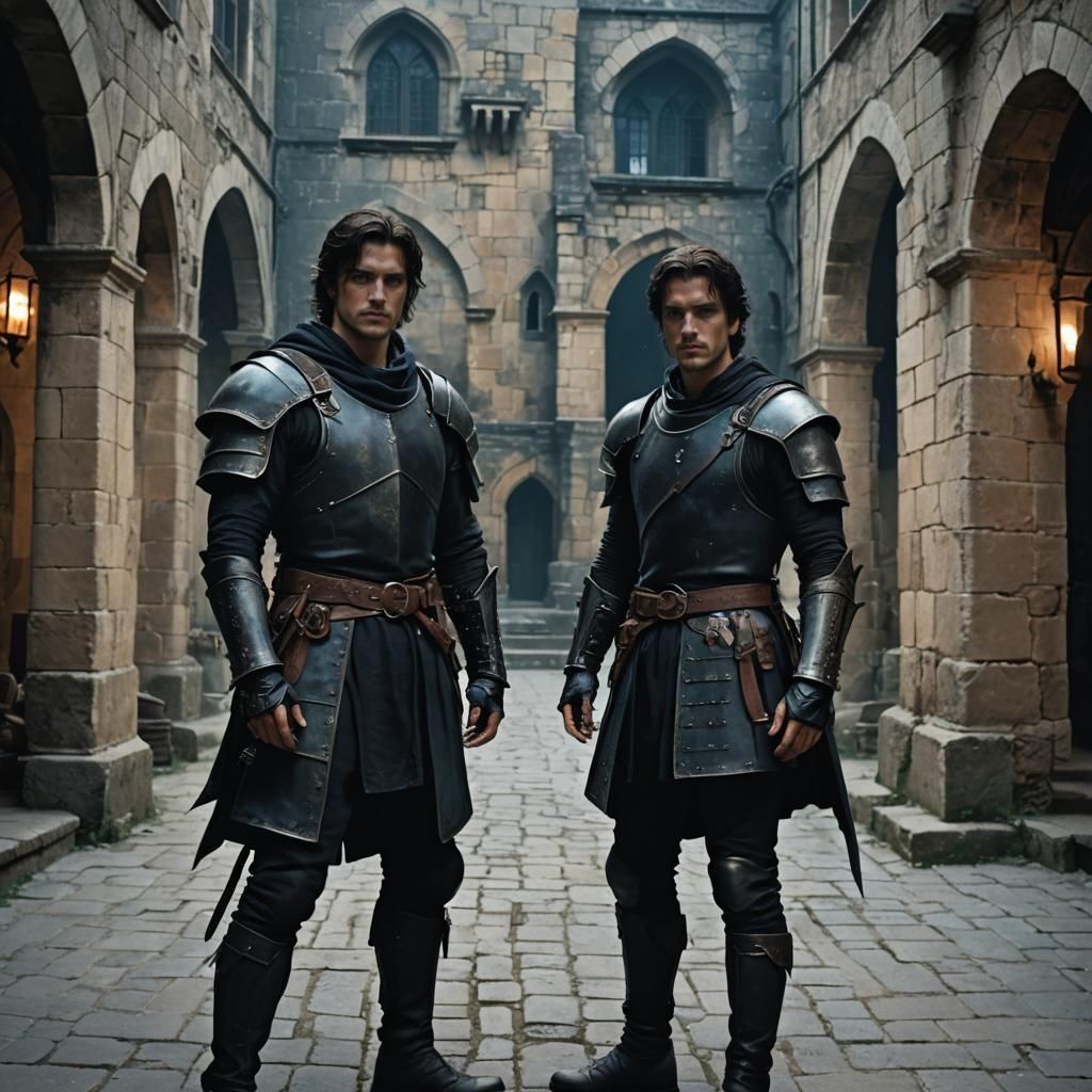 Medieval Fantasy Staring Contest in Castle Courtyard