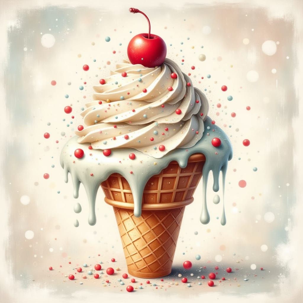 Vibrant Ice Cream Cone in Whimsical Digital Art Style