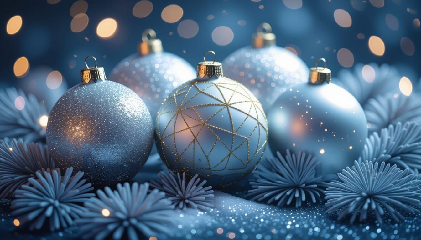 Festive Christmas Card with Silver Ornaments and Gold Sparkl...