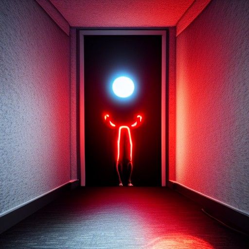 Scary Demon Hiding Under Bed with Glowing Eyes