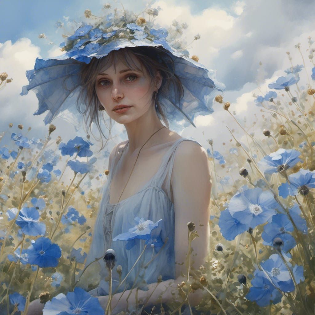 In a field with thousands of blue nemophila flowers