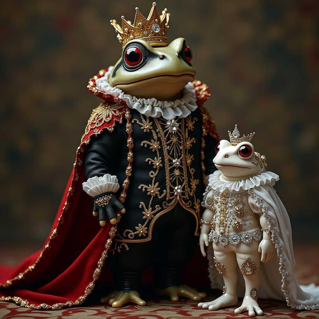 Regal Frogs in Opulent Elizabethan Style