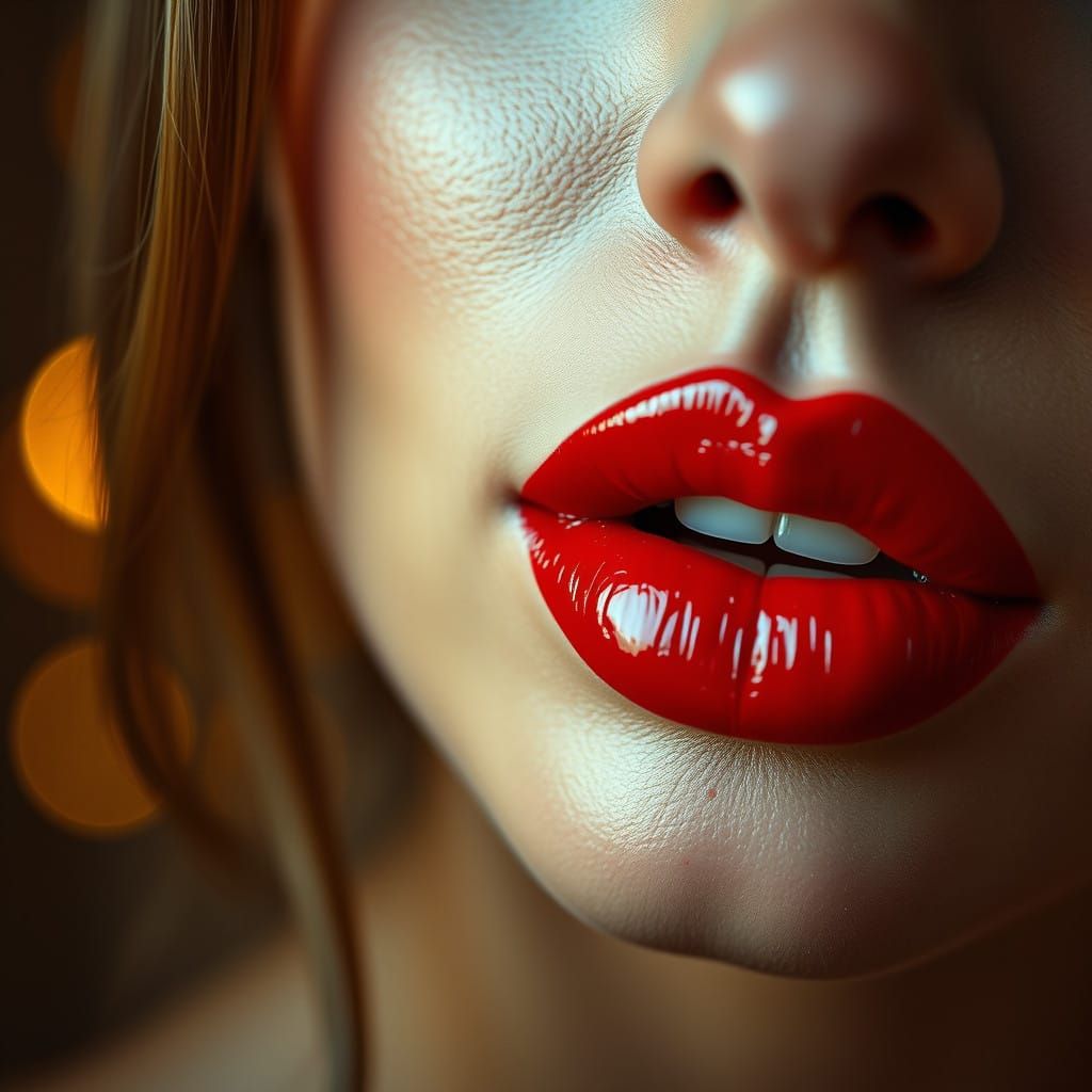 Dramatic Close-Up Portrait of Luscious Red Lips