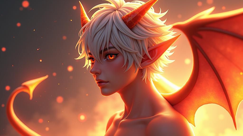 Majestic Devil with Silver Hair, Anime 3D Art
