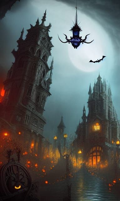 Epic Halloween Scene in Detailed Digital Painting