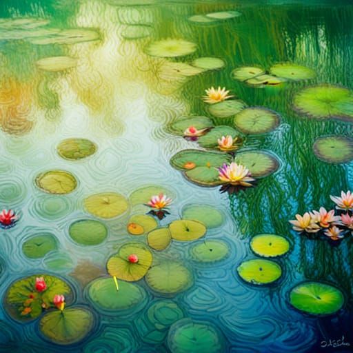 Blooming Water Lilies in Serene Pond, Kodak Ektar