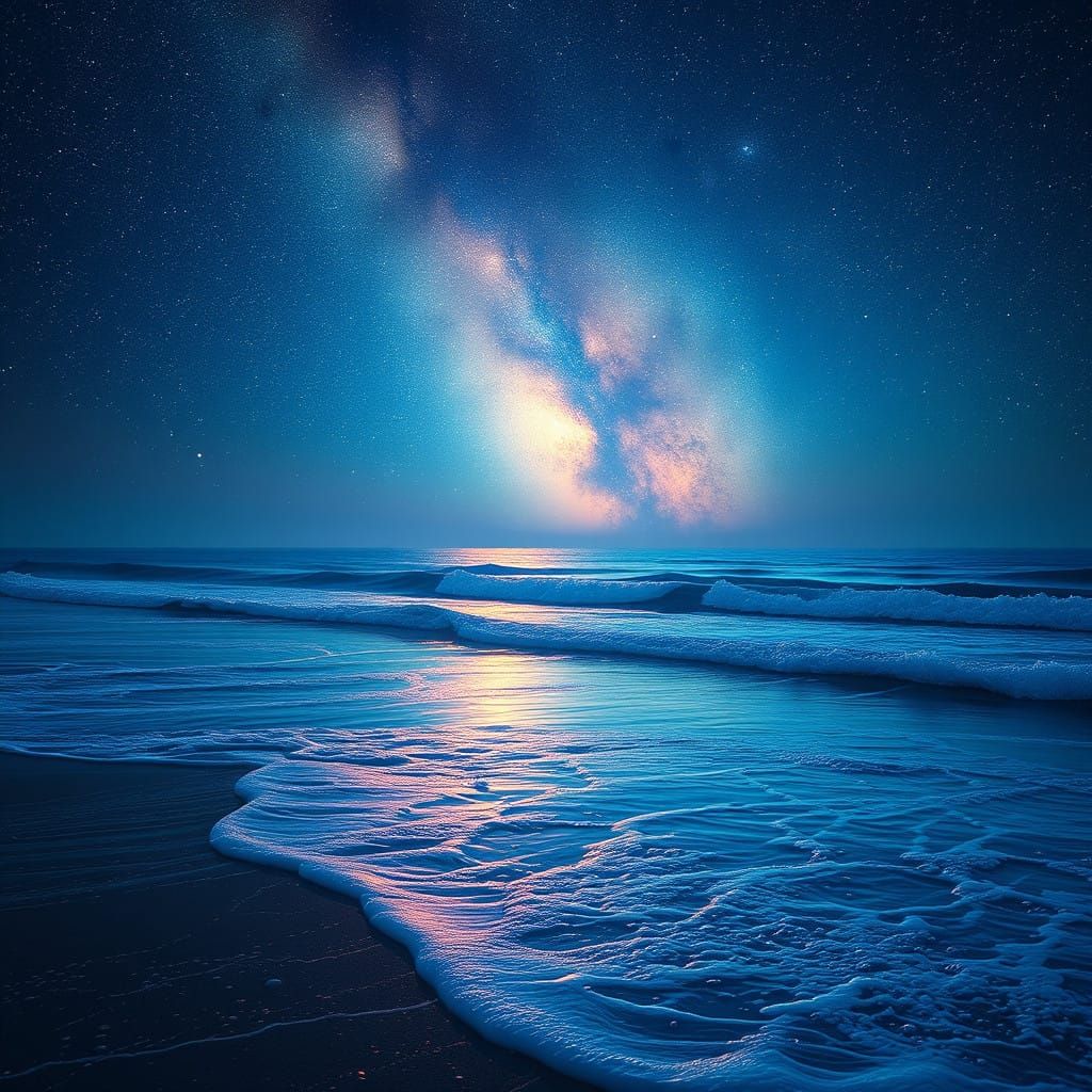 Luminous Ocean Shore Under Ethereal Glow