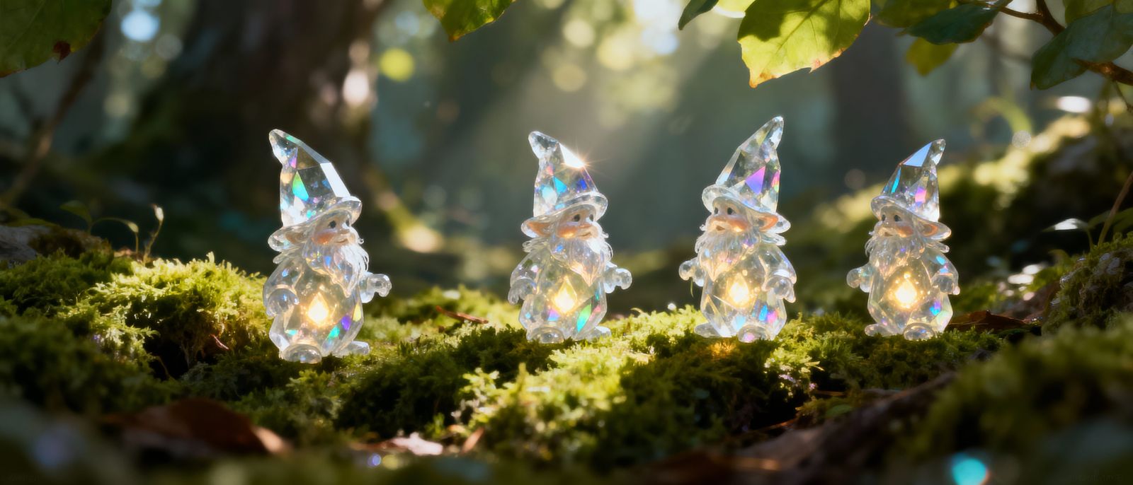 Crystal Gnomes in Sunlit Forest Clearing