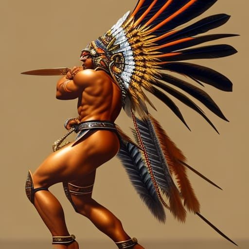 Hyperrealistic Aztec Warrior in Jaguar Headdress