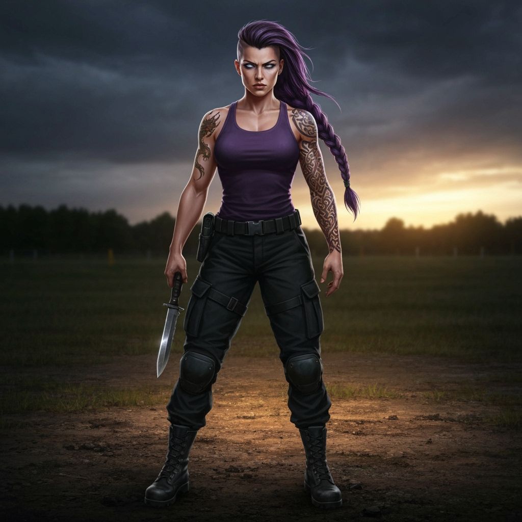 Determined Woman Warrior in Military Field