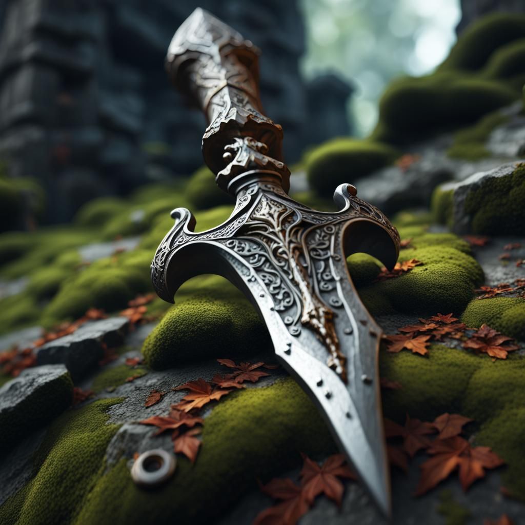 Forged Dagger on Castle Wall in Detailed Matte Painting