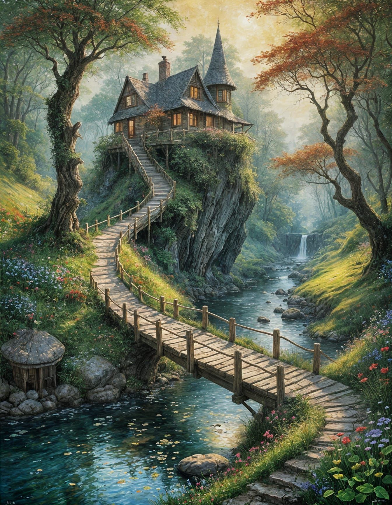 Whimsical Stone Path in Sunset Glow