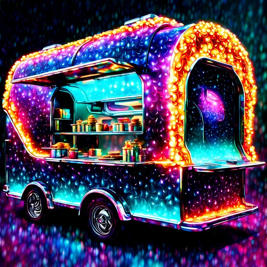 Cosmic Food Truck: Futuristic Iridescent Design