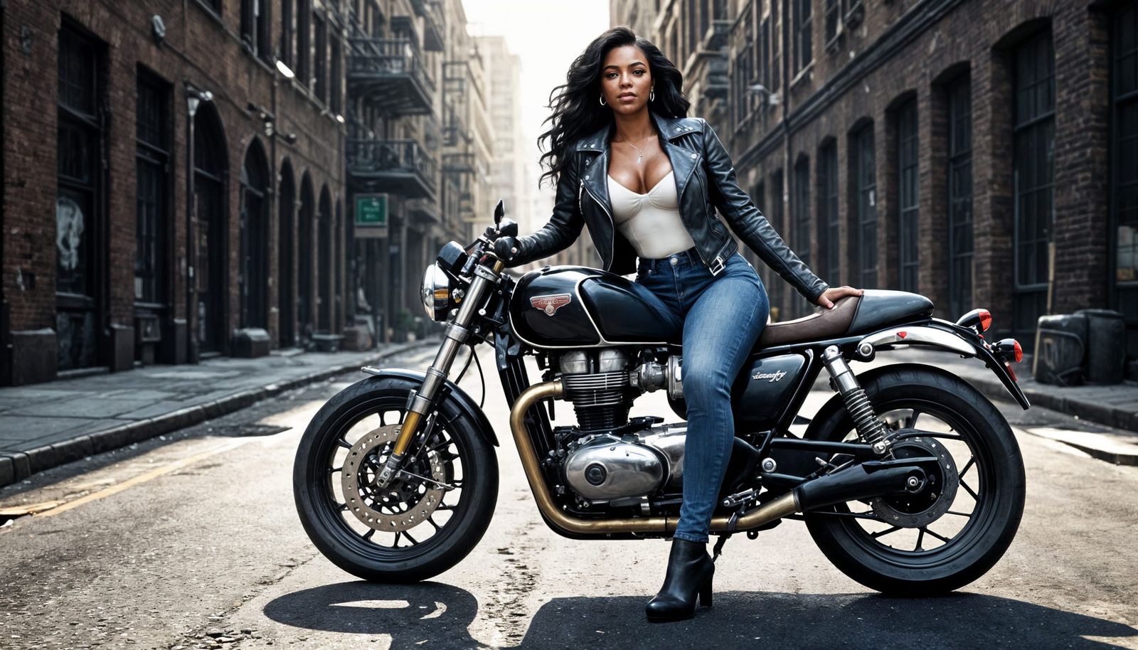 African American Woman on Motorcycle: Fantasy Concept Art