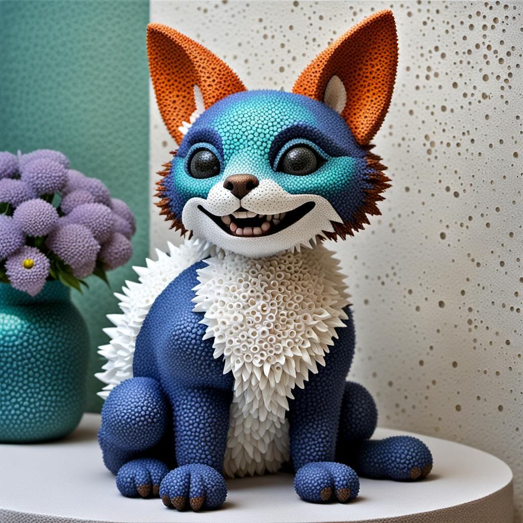 Whimsical 3D Critter with Sly Grins in Pointillism Style