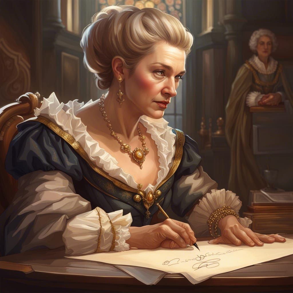 Elizabethan Aristocrat Signs Declaration: Detailed Portrait