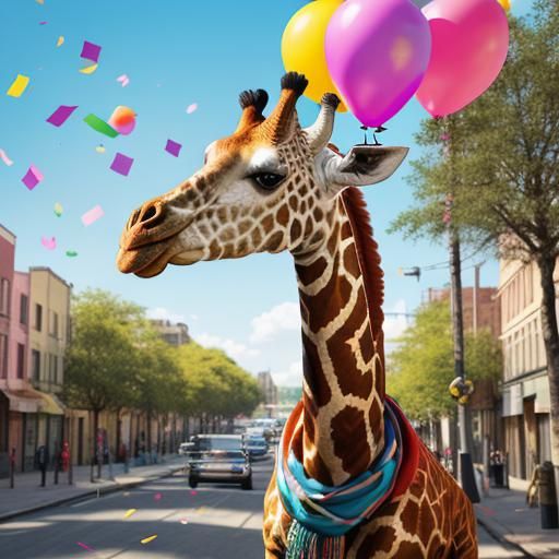 Whimsical Giraffe in Vibrant Street Art Style